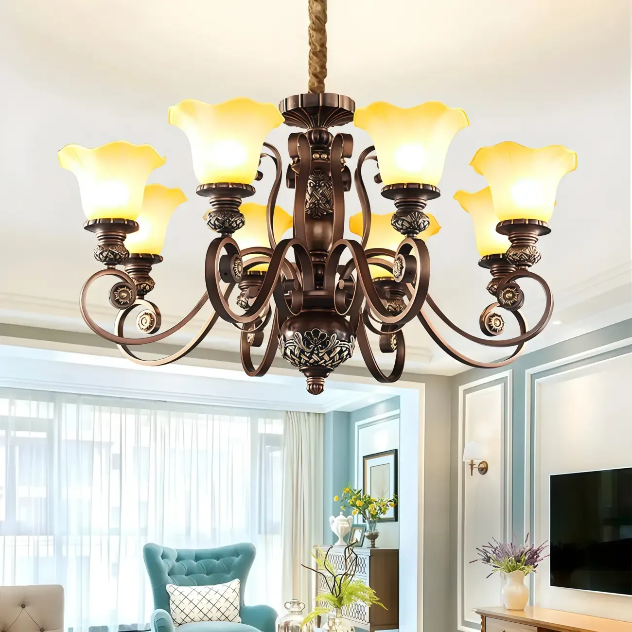Brown Floral Metal Vintage Chandelier Classic Design