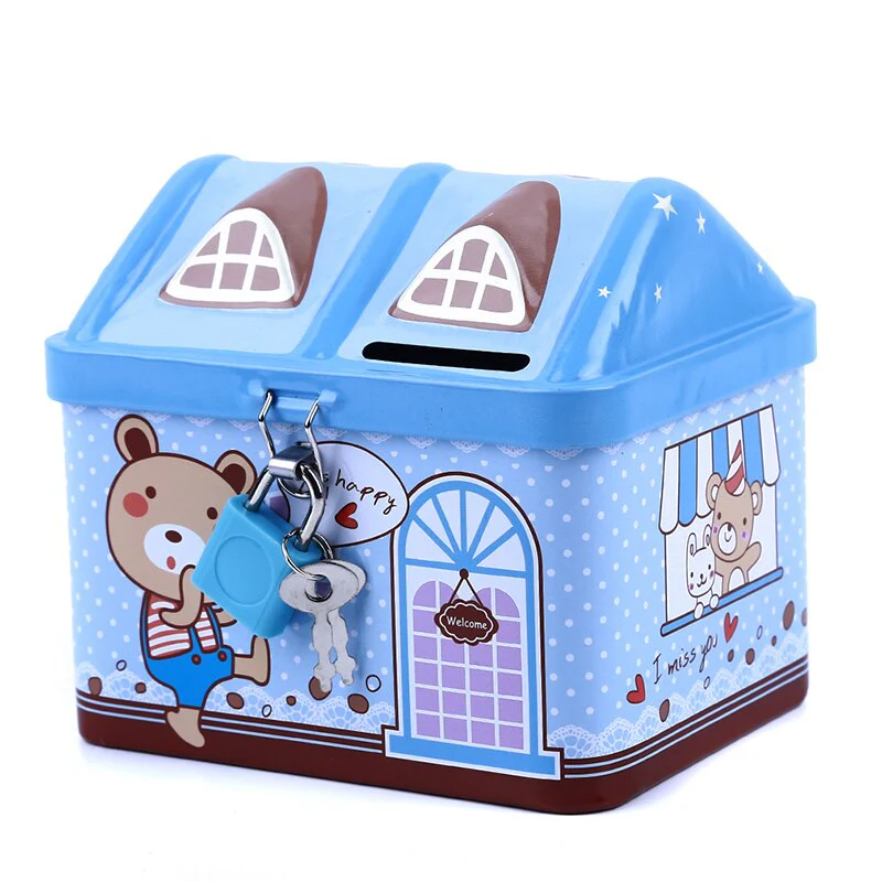HULIANFU Small House Cute Piggy Bank Money Box Tinplate Saving Bank Best Gift For Children Money Saving Banks Gift - Deanwangkt