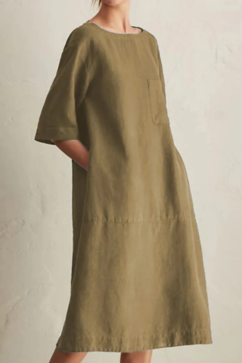 hulianfu - Casual Solid Patchwork Pocket O Neck A Line Dresses(6 Colors) - Deanwangkt