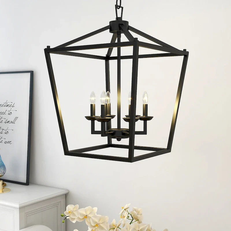 6 - Matte Black/ Gold Light Pendant - 16 x16 x24
