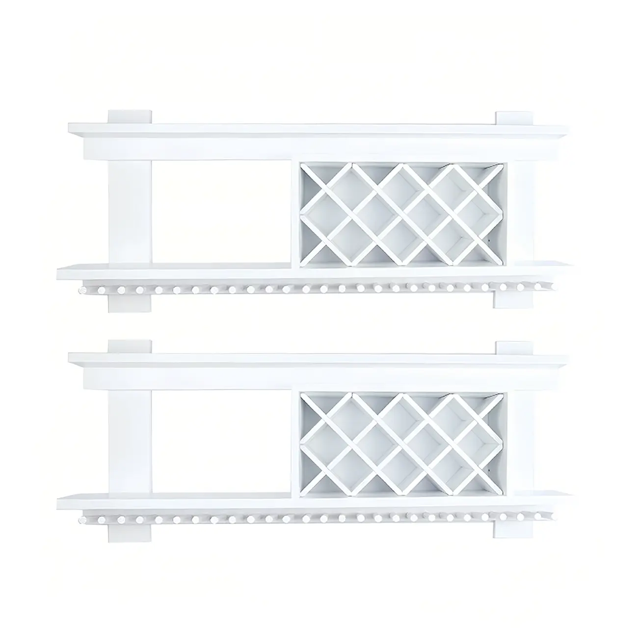 Pine Wooden Wall-Mounted Display Open Wine Bottle & Glass Rack