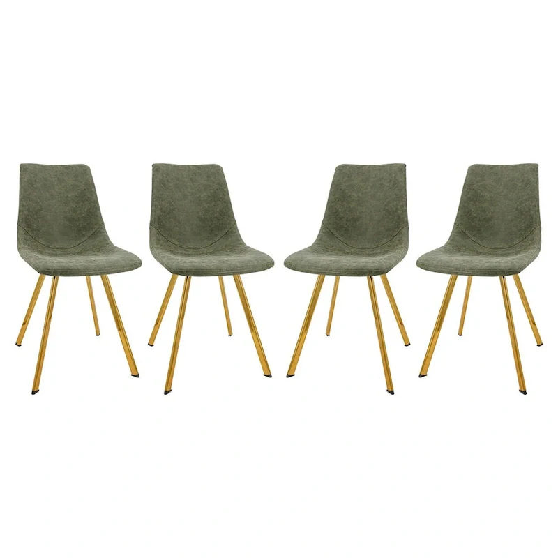 Markley Leather Dining Chair Set of 4 With Gold Metal Legs Modern Accent Side Chair