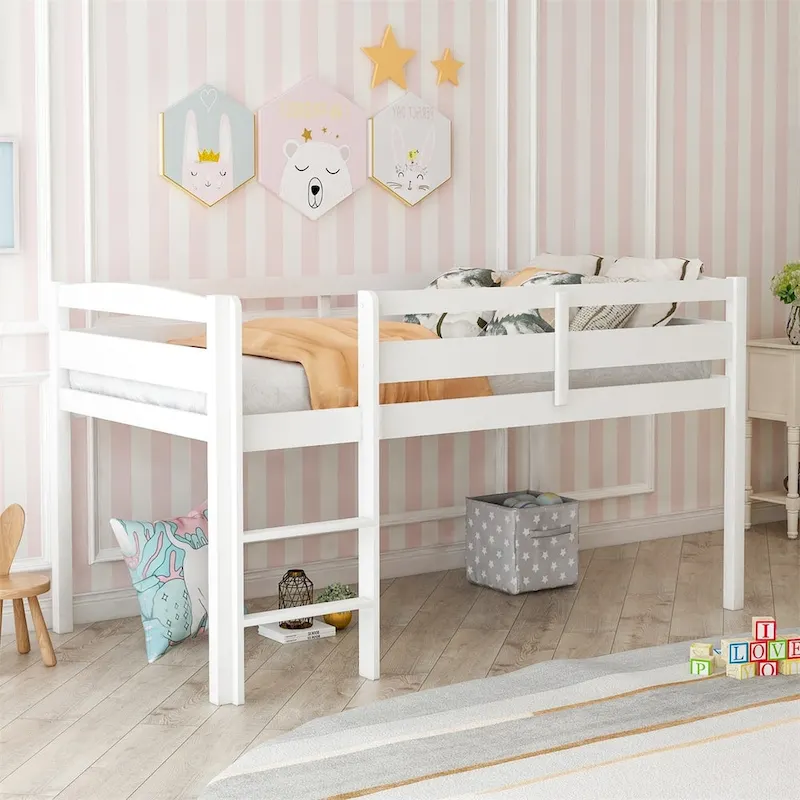 Merax Twin Wood Low Loft Bed with Ladder for Kids