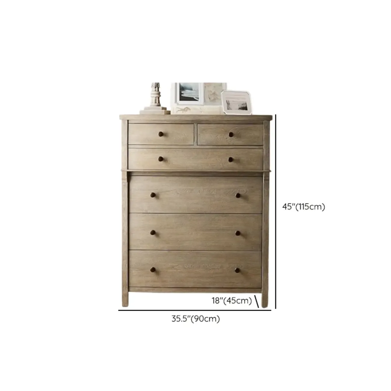 Rustic Oak Brown Living Room Accent Chests with 6/8 Drawers