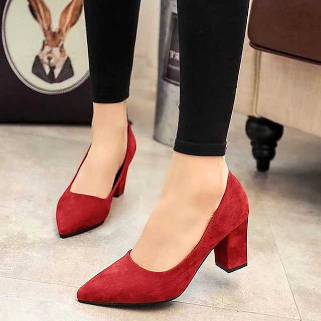 Women's Heels Suede Shoes Sexy Shoes Plus Size Party Outdoor Office Summer High Heel Low Heel Chunky Heel Pointed Toe Elegant Sexy Minimalism Walking Shoes Suede Loafer Solid Colored Black Pink - Deanwangkt
