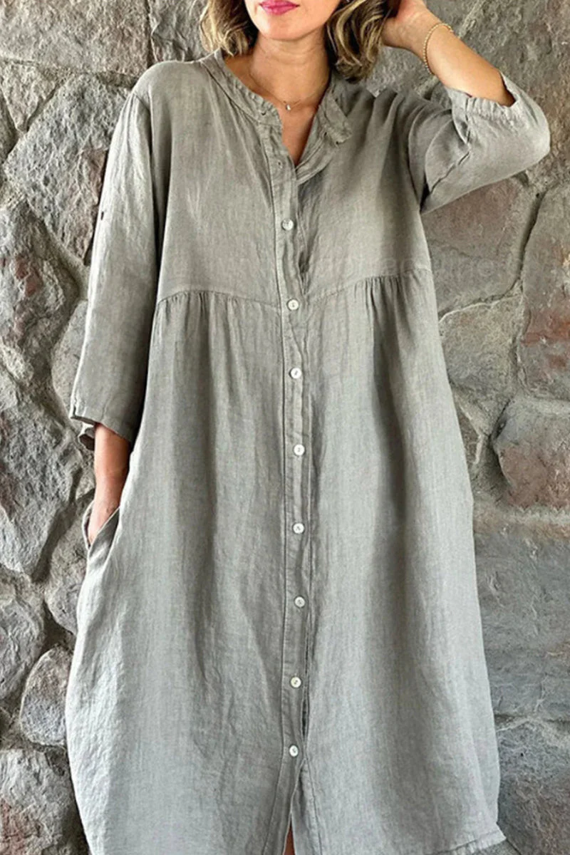 hulianfu Casual Simplicity Solid Buttons Mandarin Collar Shirt Dress Dresses(5 Colors) - Deanwangkt