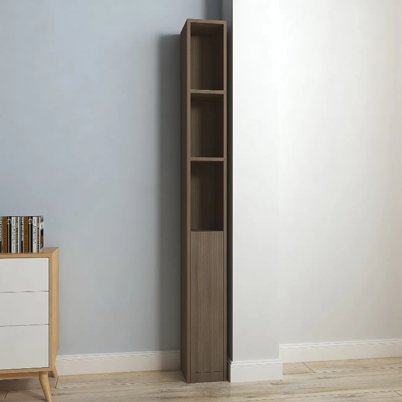 Sleek Modern Rectangle Lumber Tall Shelf Display Cabinet