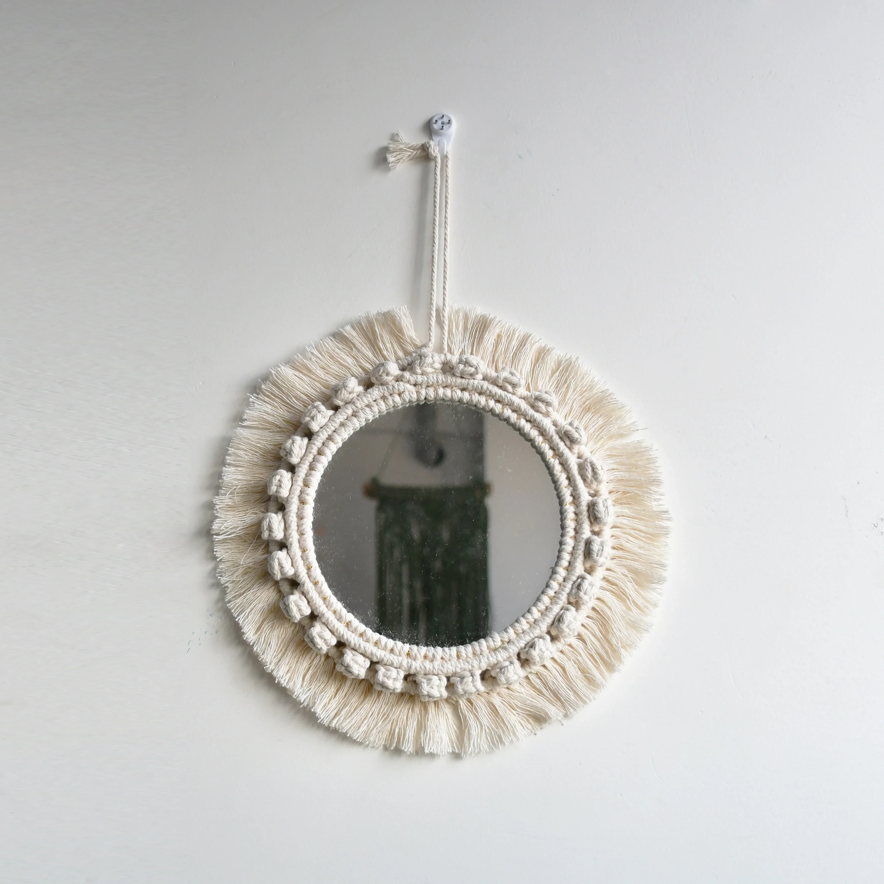 HULIANFU New arrival handmade macrame taperstry with mirror taperstry mirror wall hanging mirror Bohemian mirror - Deanwangkt