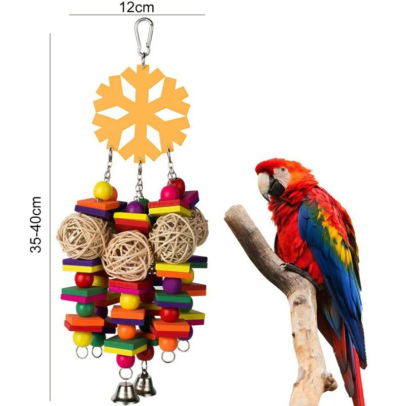 HULIANFU Pet Chewing Wood Blocks Rattan Ball Play Toy Parrot Bird Climbing Cage Hangings For Pet Products Bird Accessories - Deanwangkt