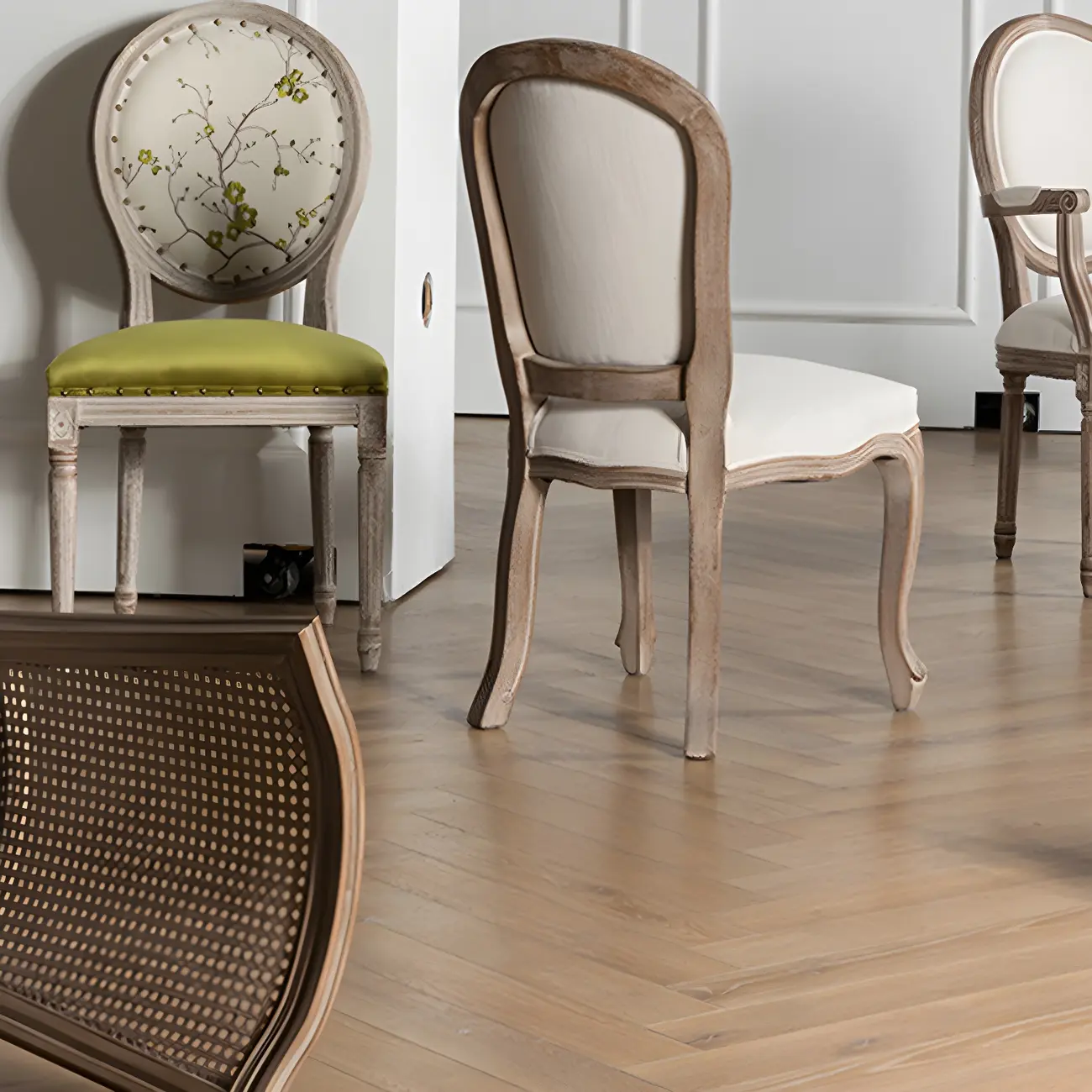 Upholstered King Louis Back Light Wood Dining Chair