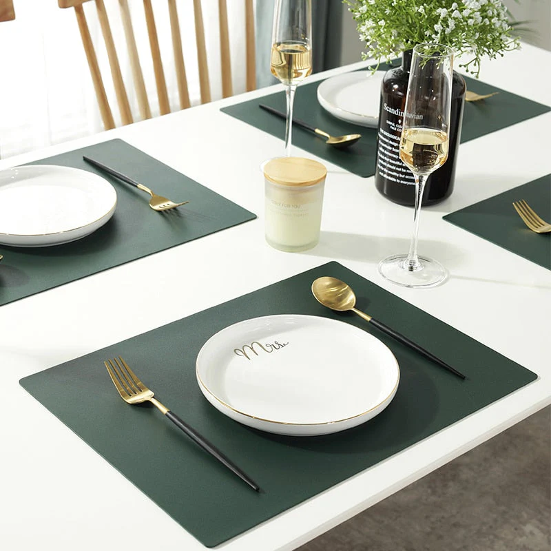 HULIANFU Rectangular Table Mat PU Leather Placemat  Waterproof Greaseproof  Pad Kitchen for Dining Anti-Scalding Insulation - Deanwangkt