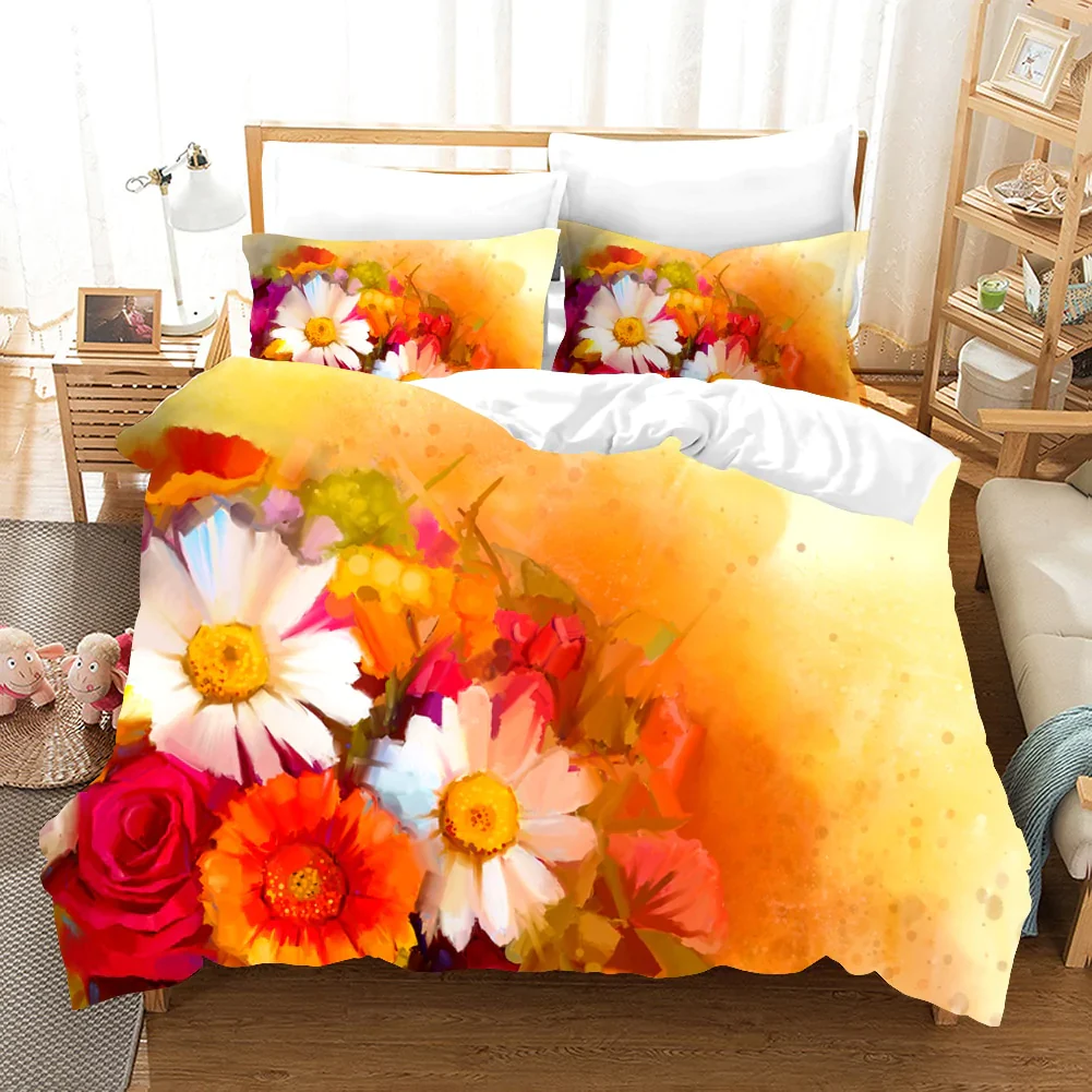 HULIANFU Oil Painting Flowers Digital Printing Bedding Sets Children Adult Bedclothes Quilt Art Duvet Cover Set Single King Queen Size - Deanwangkt