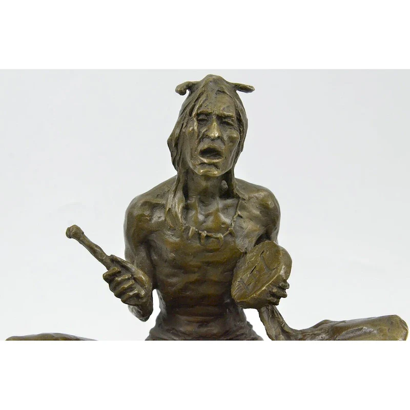 Native American Man Indian Style Drummer Tom Tom Bronze Statue Sculpture