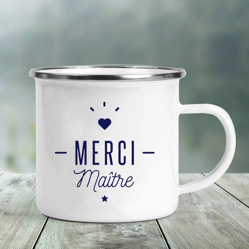 HULIANFU Merci Maître Print Mugs Creative Coffee Cups Drinks Water Milk Tea Cup Enamel Mug School Home Handle Drinkware Best Teacher Gift - Deanwangkt