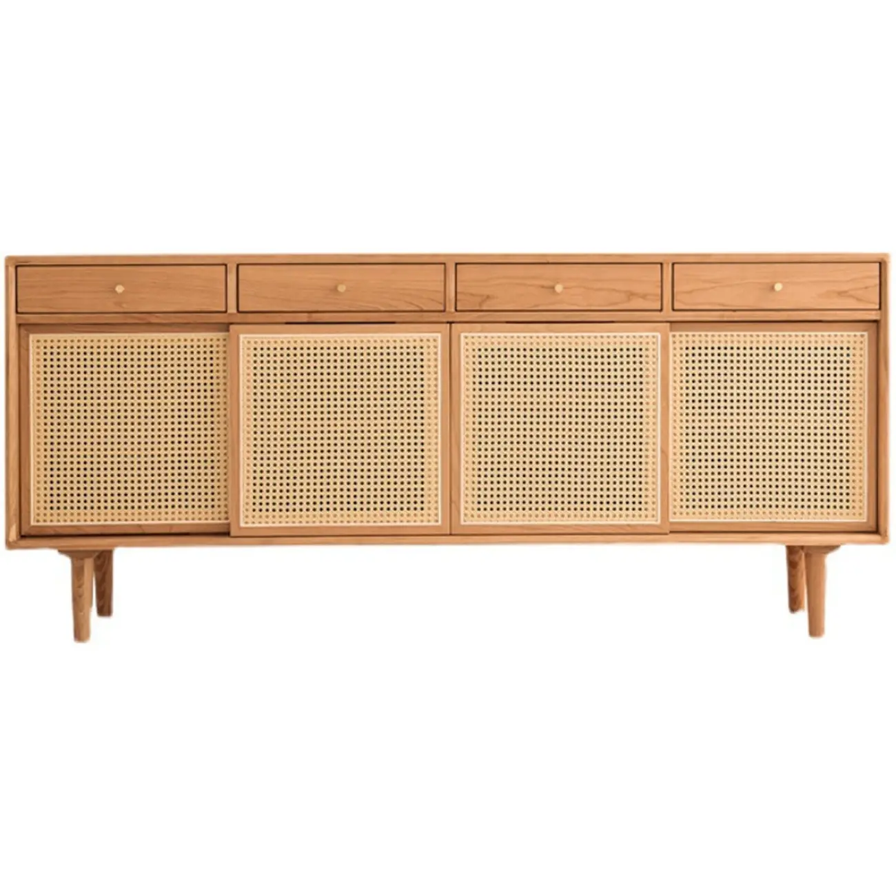 Scandinavian Natutal Wood Rattan Sideboard with Drawers