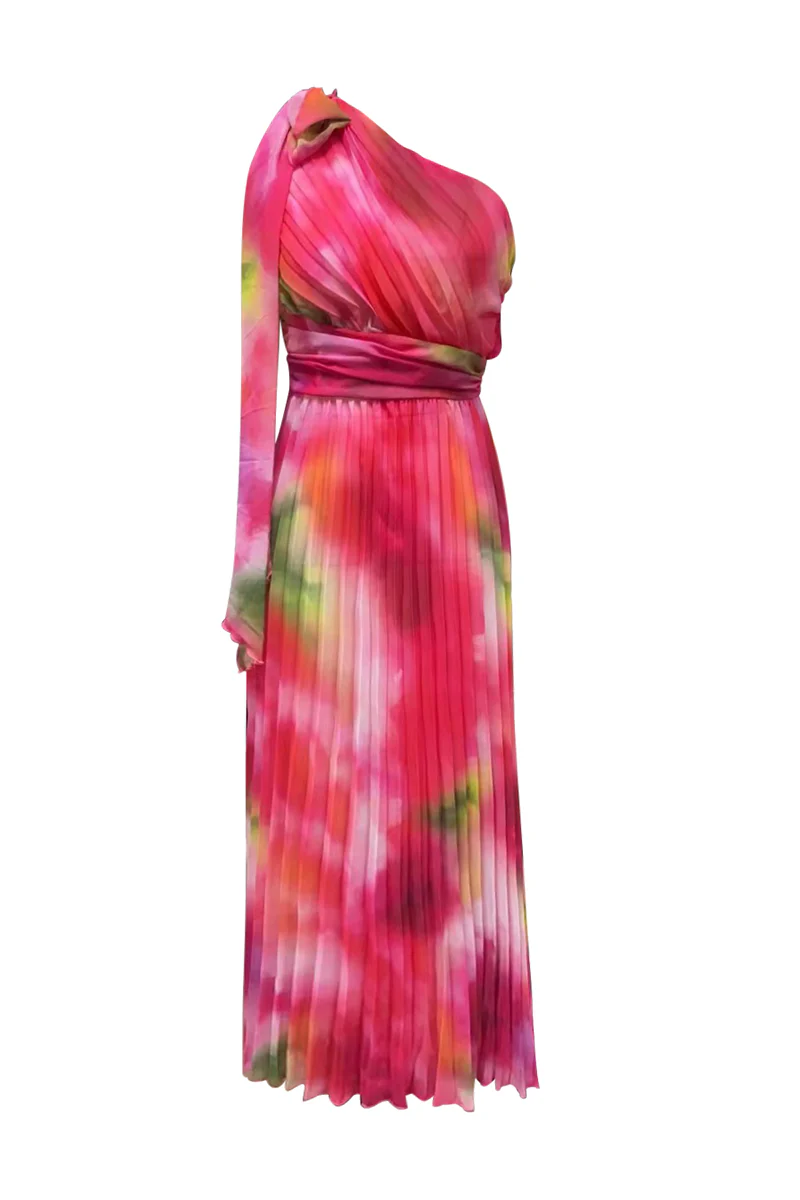 hulianfu Fashion Patchwork Tie-dye One Shoulder Waist Skirt Dresses - Deanwangkt