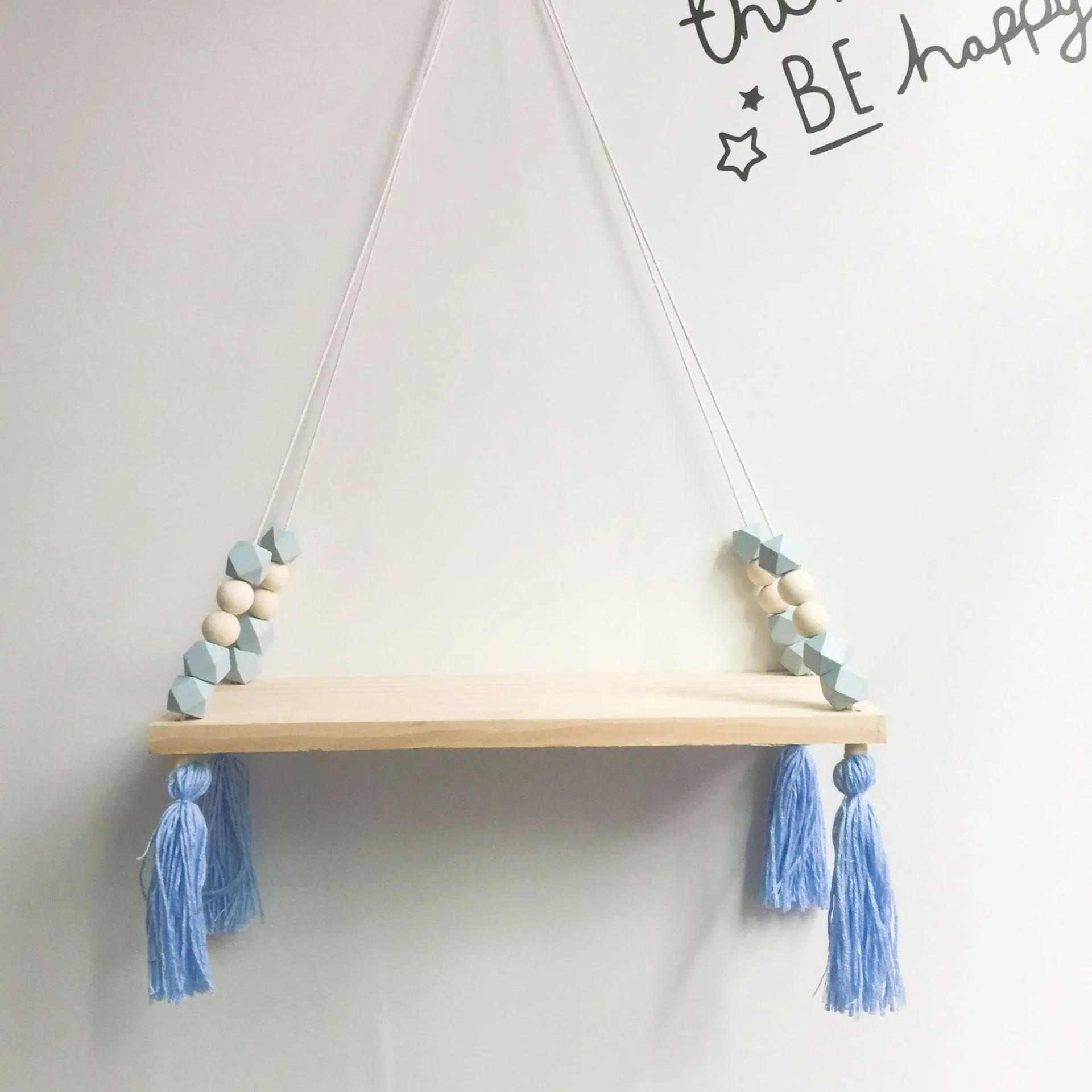HULIANFU Nordic Nursery & Kids Decor Tassels Storage Shelf Rack Wall Hanging Wood Toys Model Baby Kid Room Furnish Artic Home Decoration - Deanwangkt