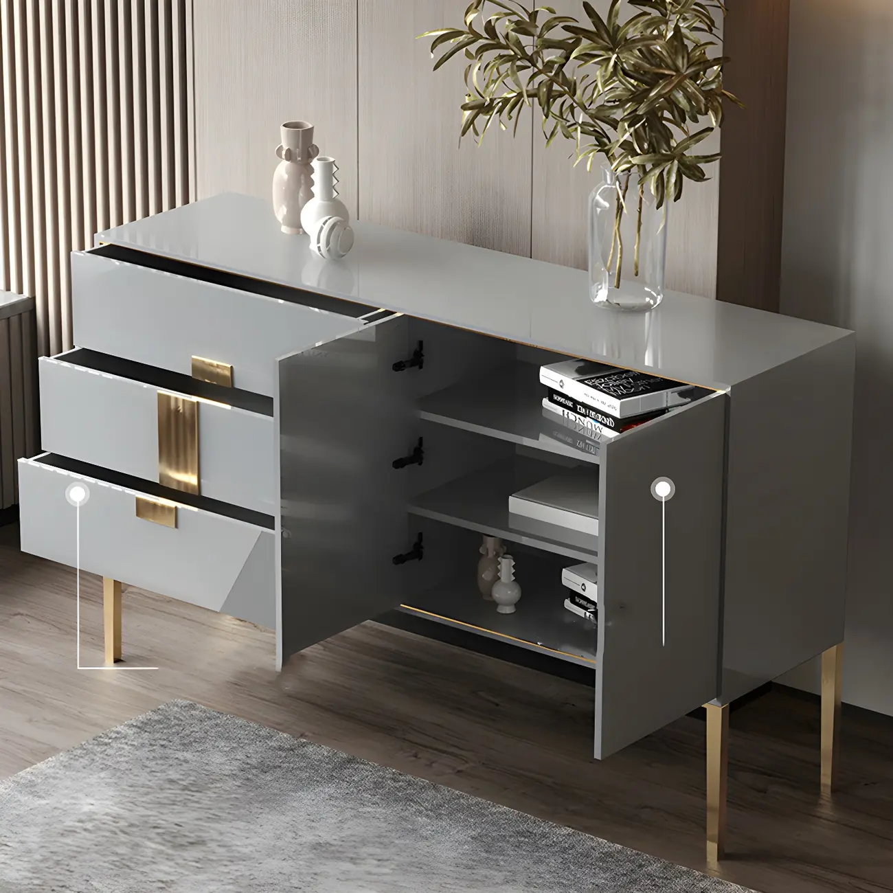 Glam Sleek Wooden Sideboard with Drawers