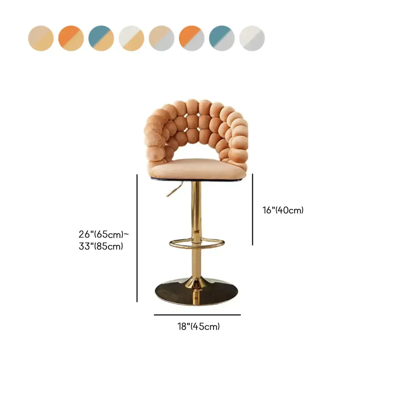 Glam Swivel Saddle Fabric Adjustable Height Bar Stool with Arms