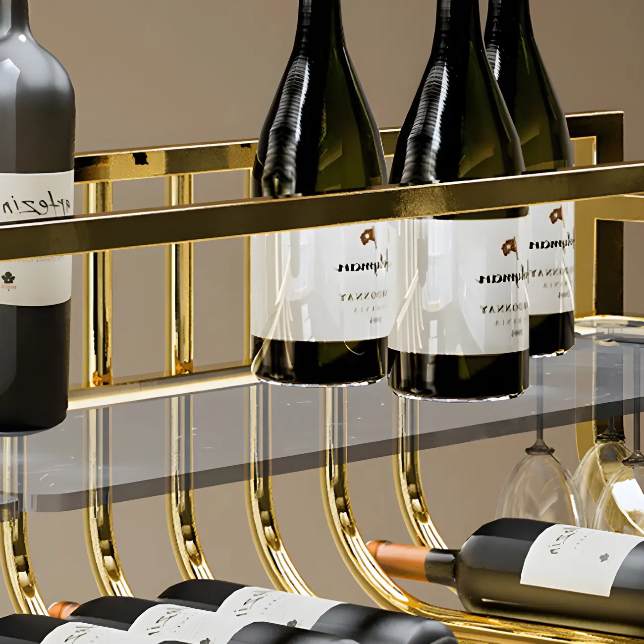 Wall-Mounted Metal Wine Rack Glam Gold Stylish