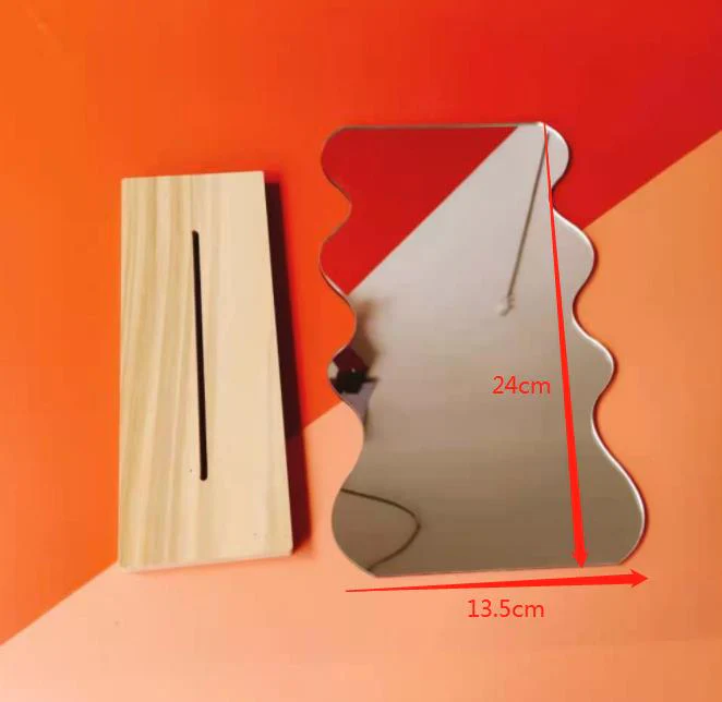 HULIANFU Korean style Makeup Mirror Ins Irregular Acrylic Decorative Mirror Wooden Base Cosmetic de maquillaje Beauty Tools Dropshipping - Deanwangkt