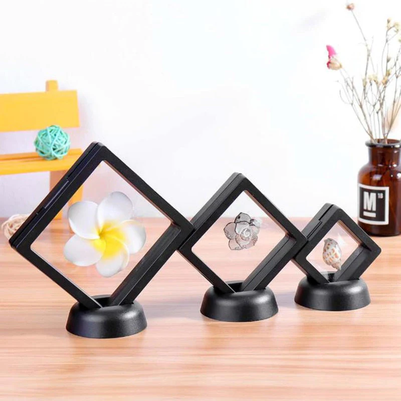 HULIANFU Square 3D Floating Jewelry Coin Display Frame Holder Box Case Stand Home Decorations  Jewelry Display Stand Ring Pendant Holder - Deanwangkt