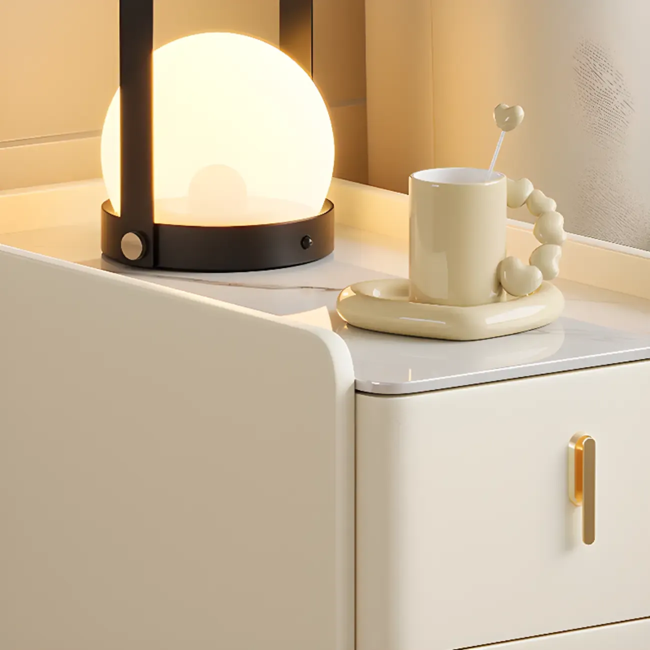 Glam Marble Top Wooden Cream 3 Drawers Nightstand