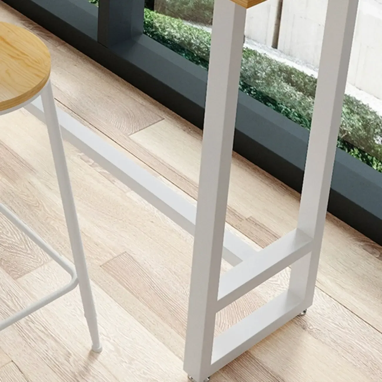 Modern Rustic Pine Wood Top Iron Base Bar Table