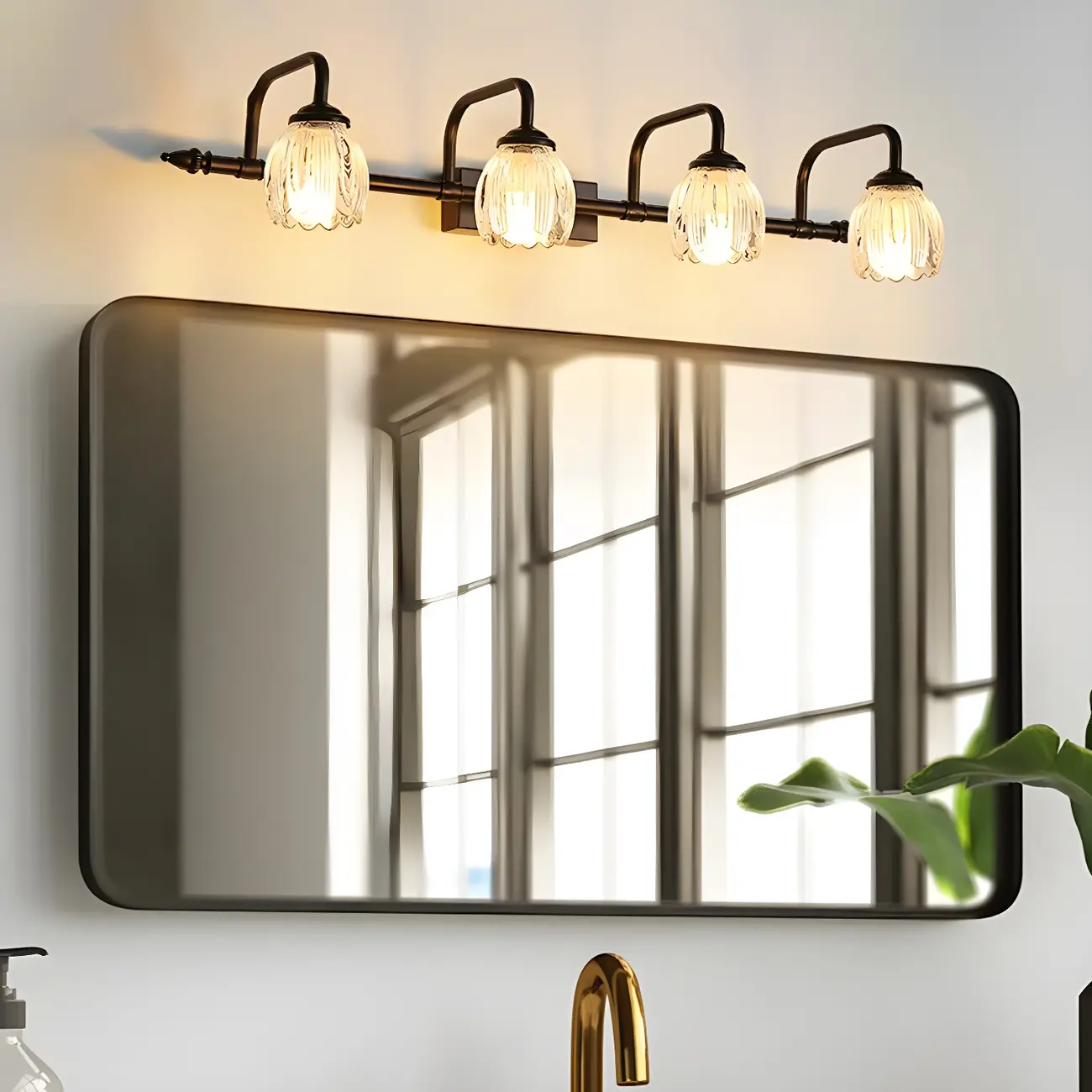 Elegant 3 heads Black Metal Wall Lamp with Crystal Globe