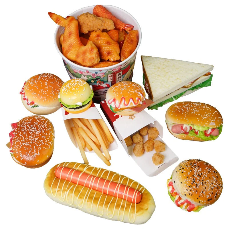 HULIANFU Simulation Fried Chicken Model Food Photo Prop Artificial Hamburger Fake French Fries Cake Funny Toys Fast Food Shop Display Dec - Deanwangkt
