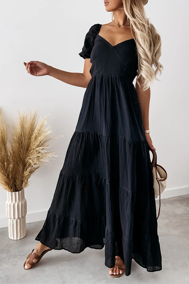 hulianfu Casual Solid Frenulum Backless Strapless Cake Skirt Dresses(3 Colors) - Deanwangkt