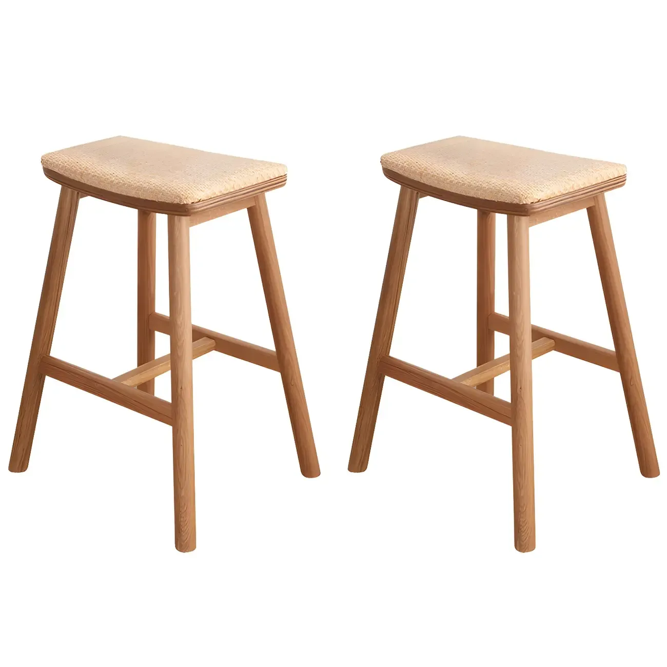 Brown Oak Wood  Ratten Seat Backless Counter Bar Stools