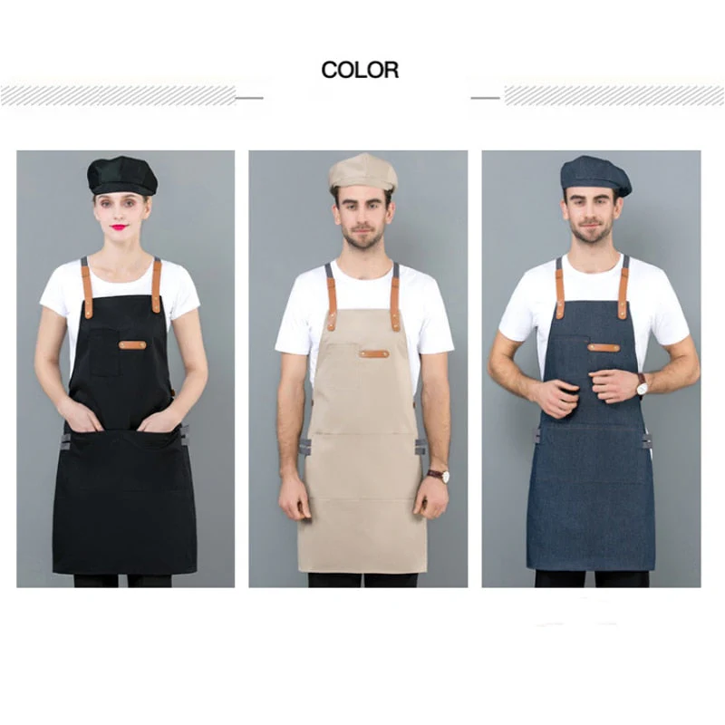 HULIANFU Long Apron Denim Restaurant Hotel Waist Chef Apron Bar Pub Kitchen Waiter Waitress Cook Apron Universal Cooking Hat Caps 56-58cm - Deanwangkt