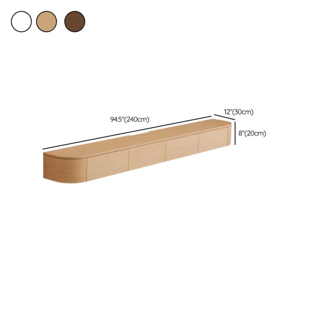 Nut-Brown Modern Wooden Wall-Mounted TV Stand with Light