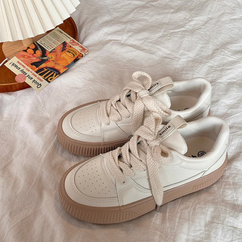 Brand Leather Sneakers Women  Designer Woman Sneakers Lace Up White Casual Ladies Spring Autumn Flats Woman Vulcanized Shoes - Deanwangkt