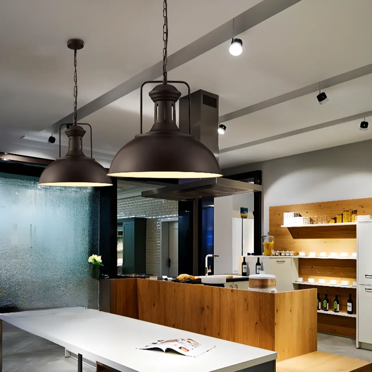 Industrial Adjustable Black Round Pendant light