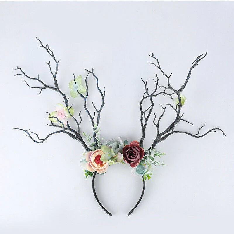 HULIANFU 2026  Christmas Headband Antlers Deer Horns Fairy Tale Flower Tree Branch Retro Hair Hoop Crown Festival Party Props Xmas Costume - Deanwangkt