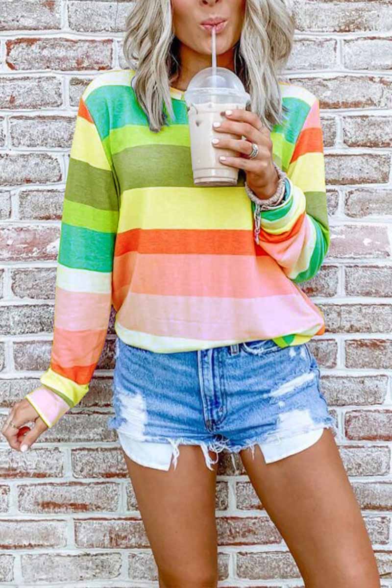 hulianfu hulianfu Rainbow Striped Multicolor Thin Tops(5 Colors) - Deanwangkt