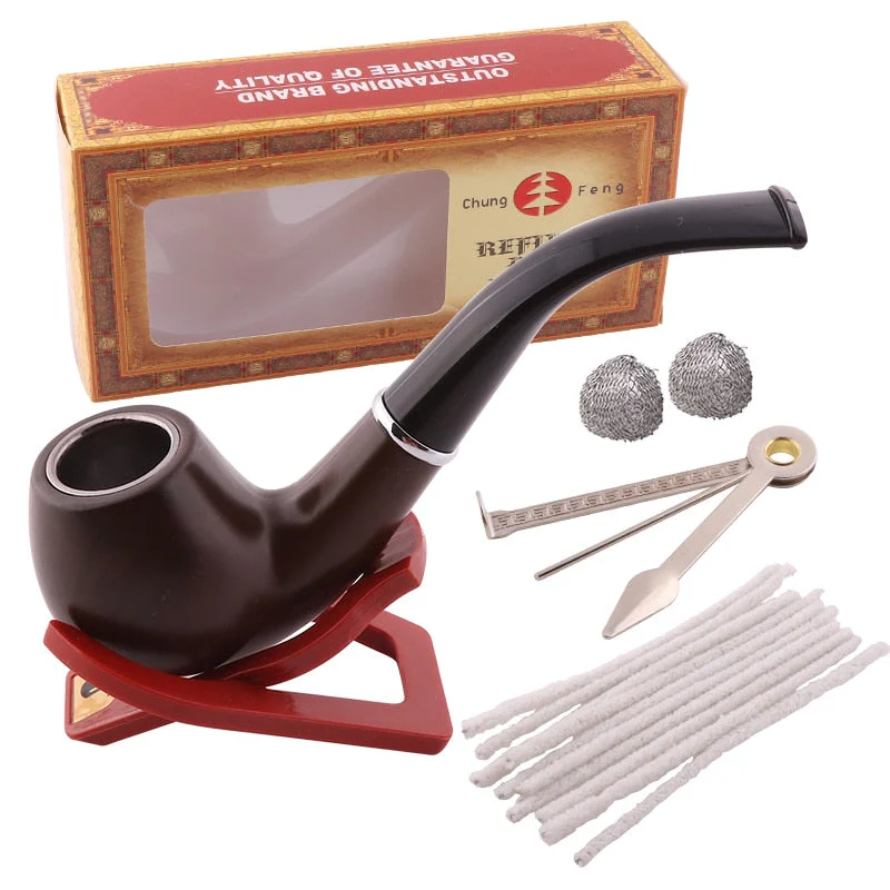 HULIANFU Resin Smoking Tobacco Pipe Set Classic Wooden  Herb Grinder Pipe Smoking Chimney Filter Gift for Smoke Accessories - Deanwangkt