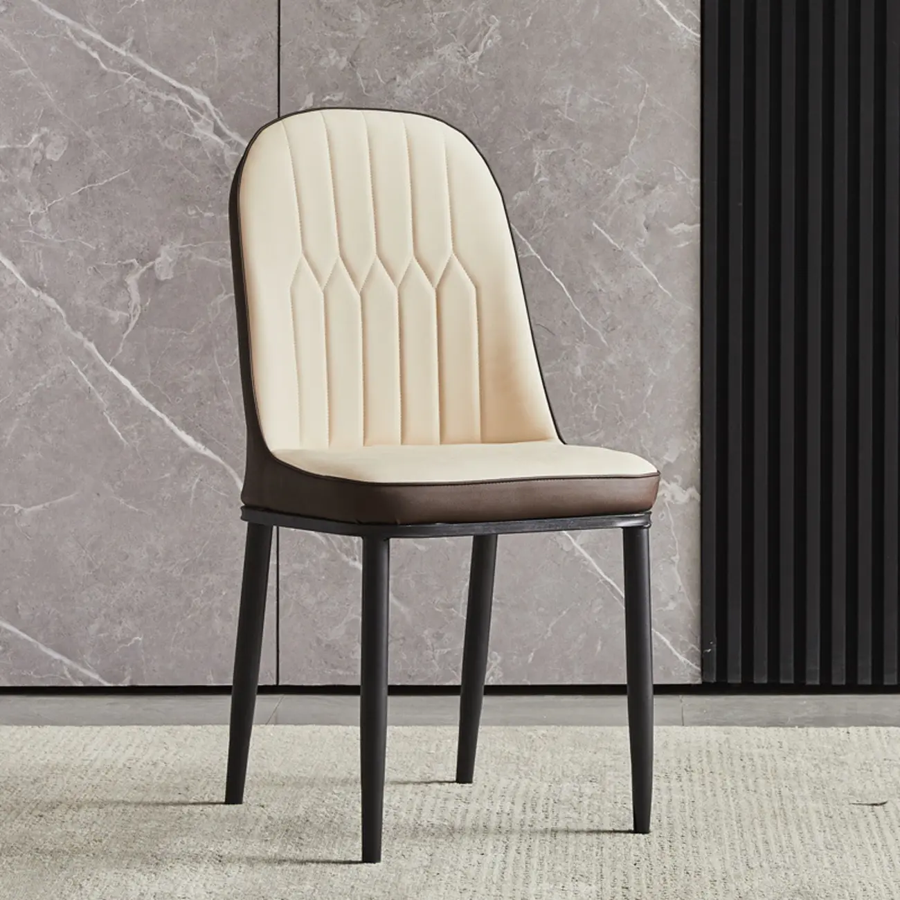 Modern Leather Upholstered Dining Chair with High Back