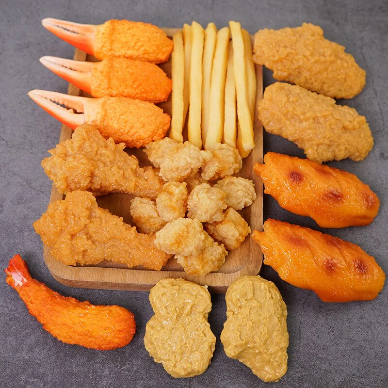 HULIANFU Simulation Fried Chicken Model Food Photo Prop Artificial Hamburger Fake French Fries Cake Funny Toys Fast Food Shop Display Dec - Deanwangkt