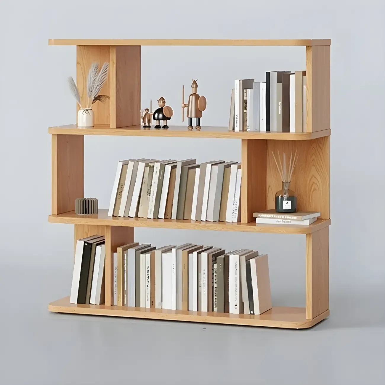 Tall Modern Walnut Open Back 6-Shelf Wood Bookcase