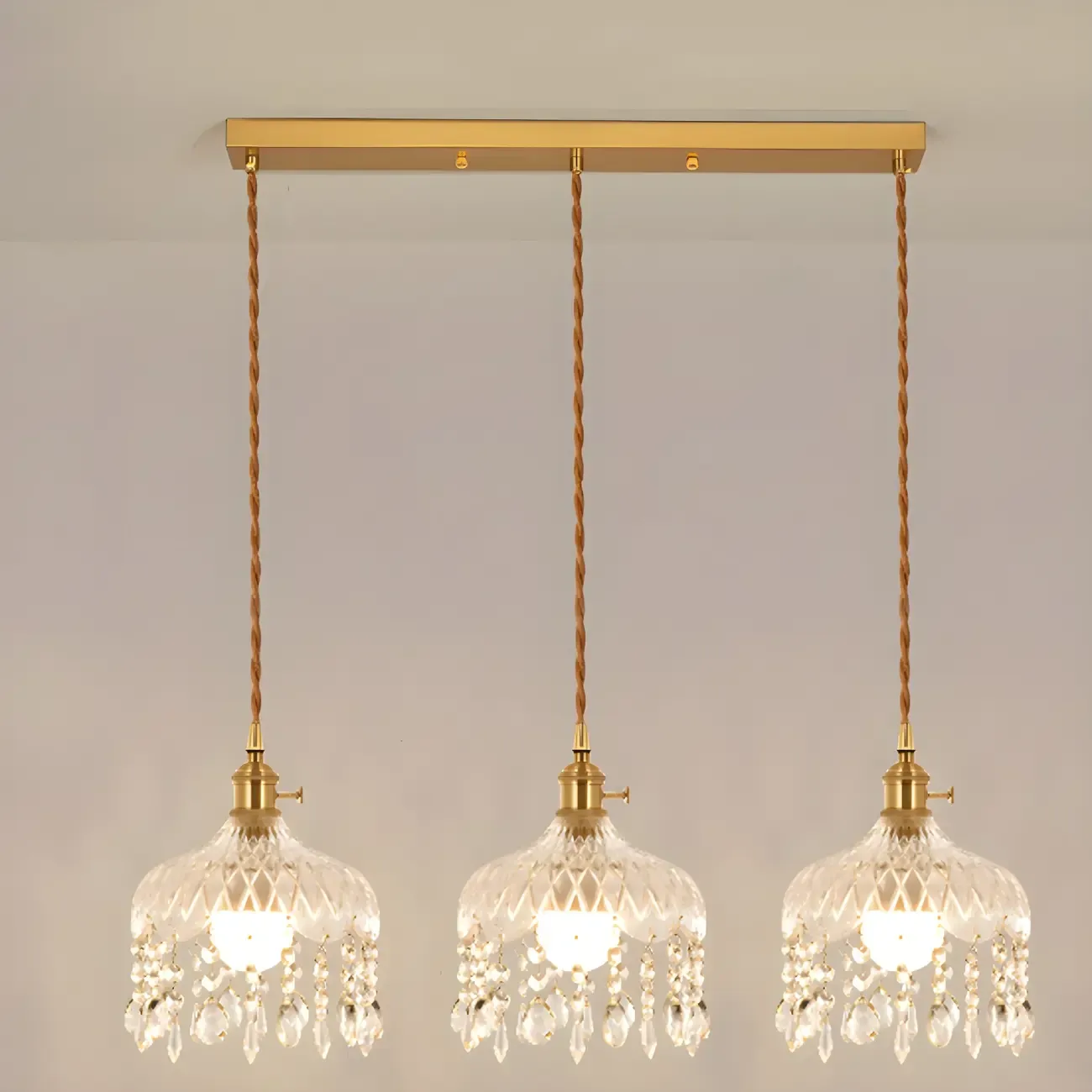 Elegant Glass-Crystal Gold Island Pendant Lights