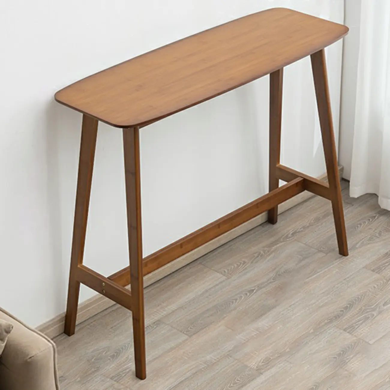 Simple Brown Bamboo 4-Leg Trestle Bar Tables