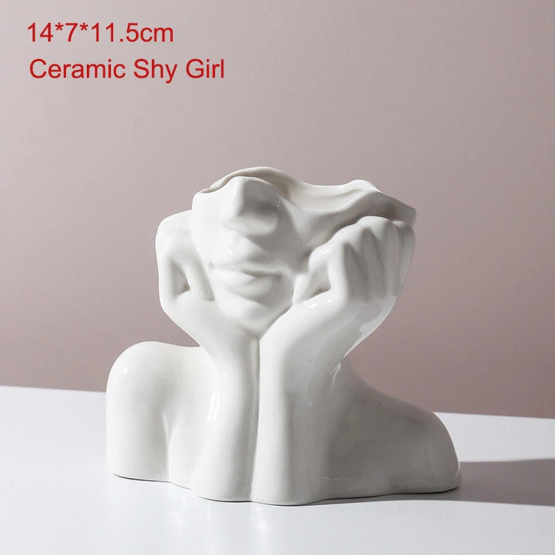 HULIANFU W&G Nordic Vase Home Decor Vase Creative Human Head Portrait Flower Vases Room Decoration Resin David Flower Vase Room Decor - Deanwangkt
