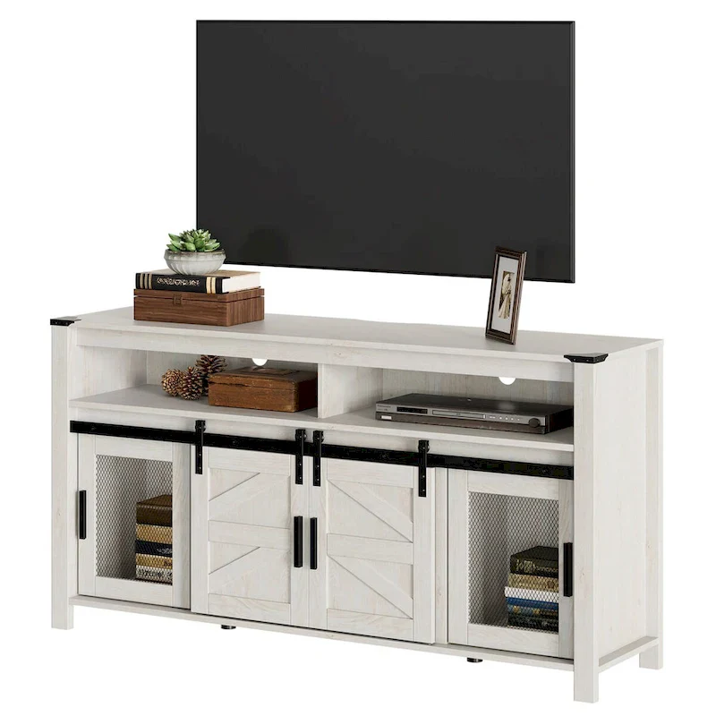 Farmhouse Barn Door TV Stand, Living Room Entertainment Center