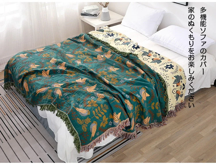 HULIANFU Junwell 100% Cotton Muslin Plaid Sofa Cover Summer Blanket Gauze Bed Chic Tassel Multifunction Travel Breathable Throw Blanket - Deanwangkt