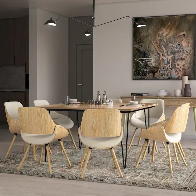 WYNDENHALL Malone Mid Century Modern Bentwood Dining Chair with Light Wood in Polyester linen - 22.8 D x 20.9 W x 30.9H