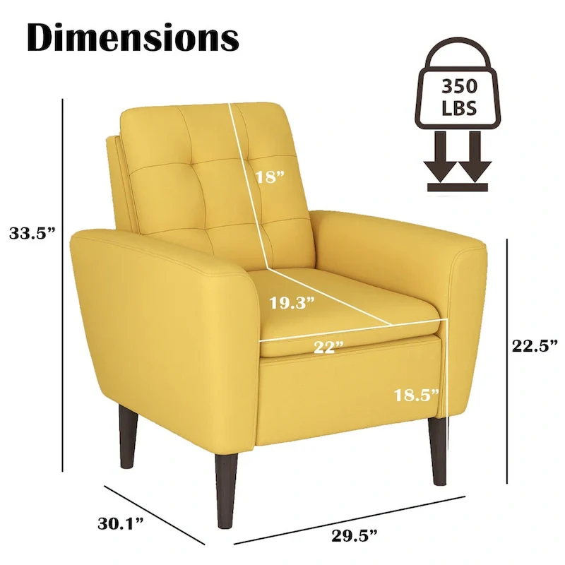 Button Tufted Fabric Accent Chair Armchair with Solid Sagwan Wooden Frame