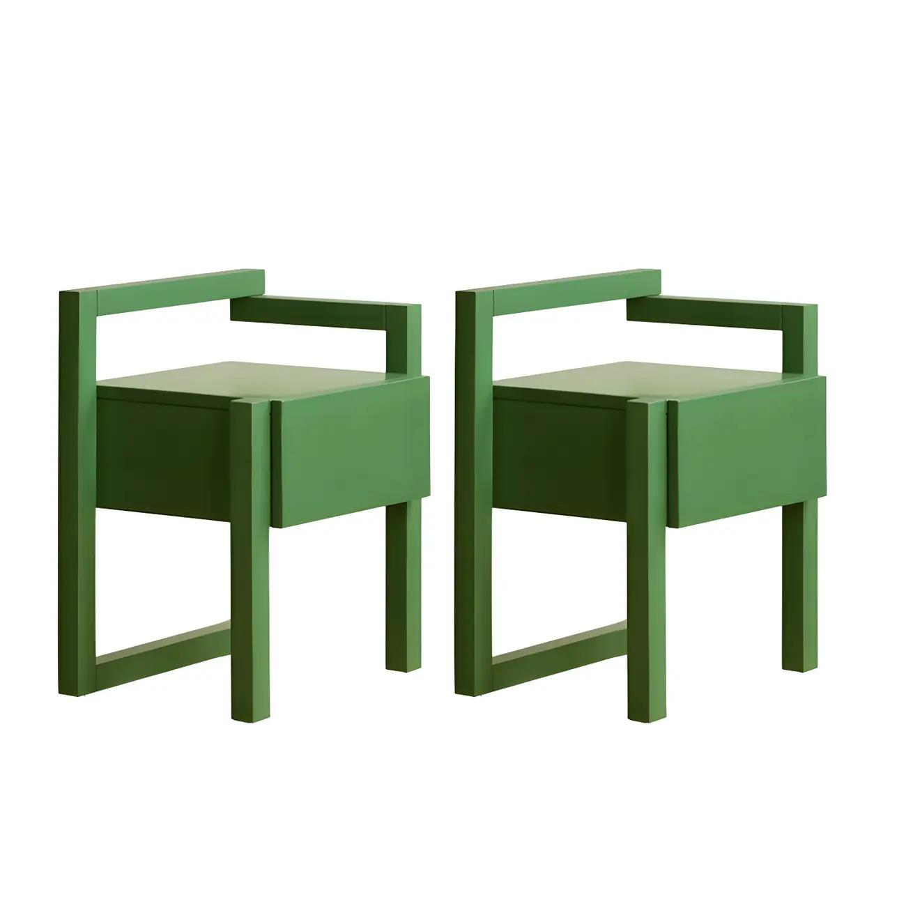 Green Wooden 1 Drawer Narrow Bedroom Nightstand